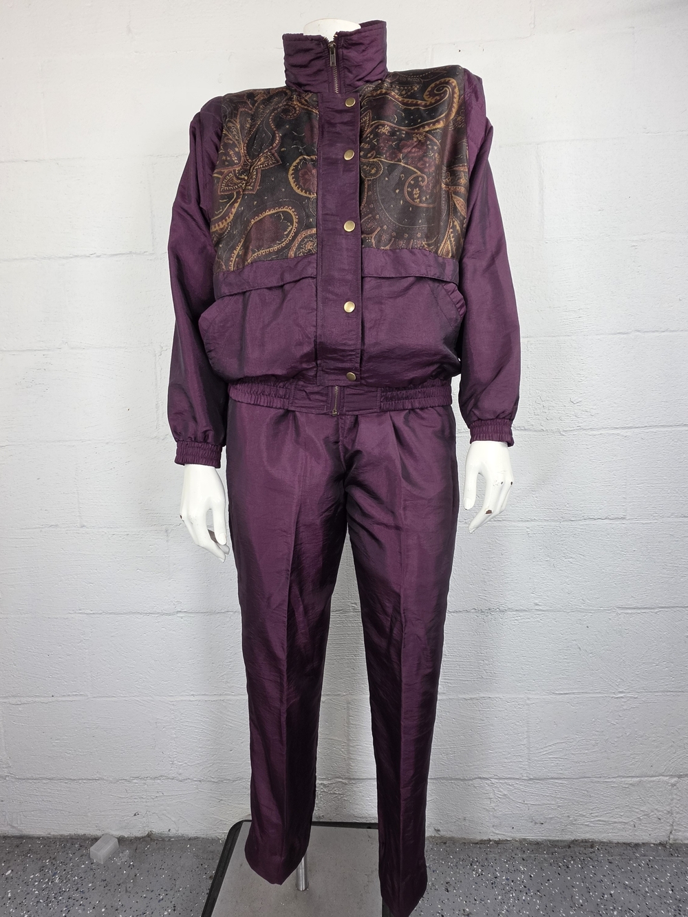Lavon Vintage 90's Purple Paisley-Panel Track Jumpsuit